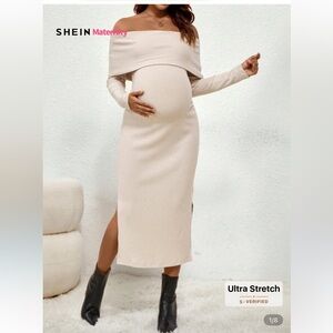 Cream off the shoulder maternity dress